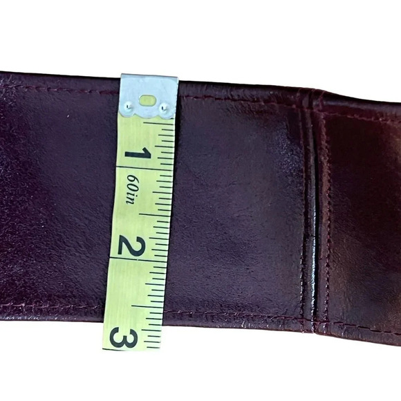 Vtg Burgundy Cowhide Leather Belt 40” Gold Tone Buckle Adjustable Made in USA - Picture 8 of 15